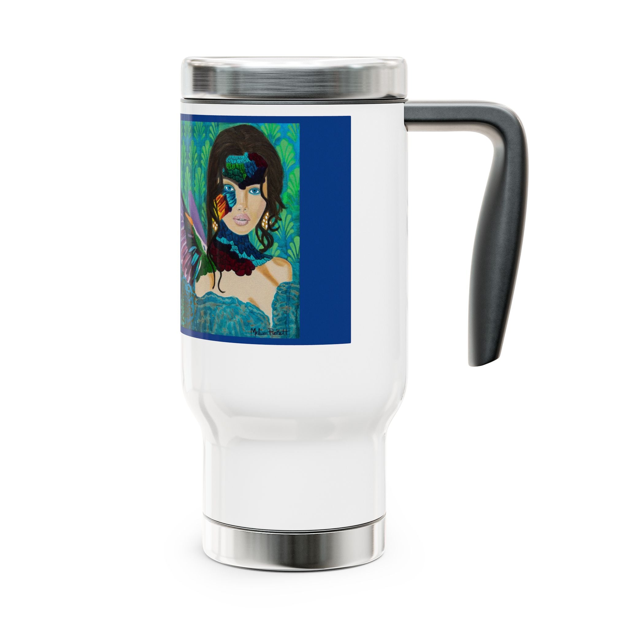 Hummingbird Lady | Stainless Steel Travel Mug with Handle, 14oz