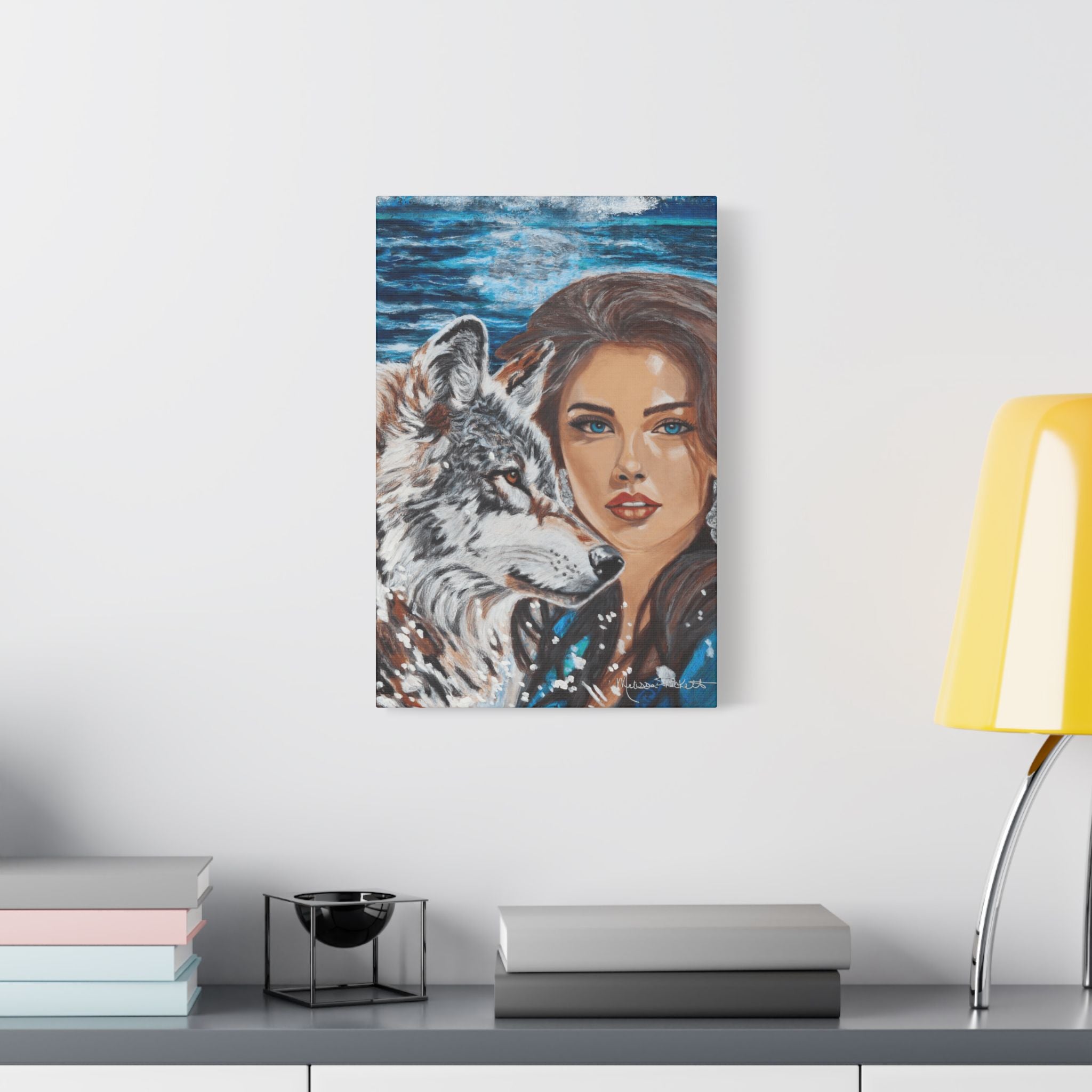 Moonlit Woman & Wolf | Satin Canvas, Stretched