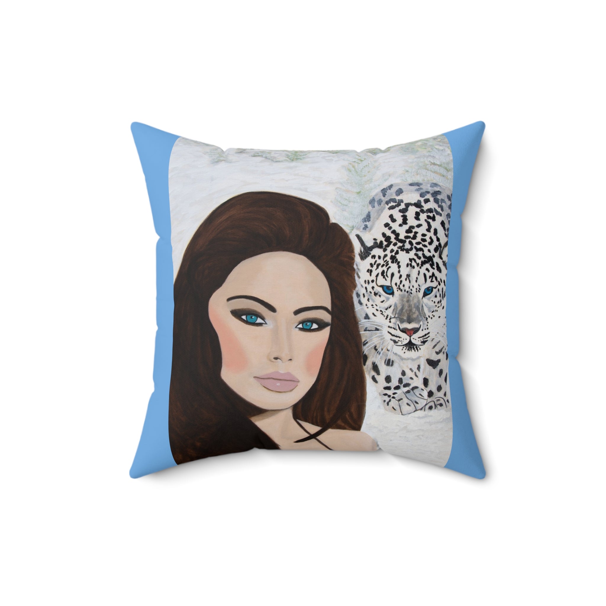 Woman & Snow Leopard | Spun Polyester Square Pillow