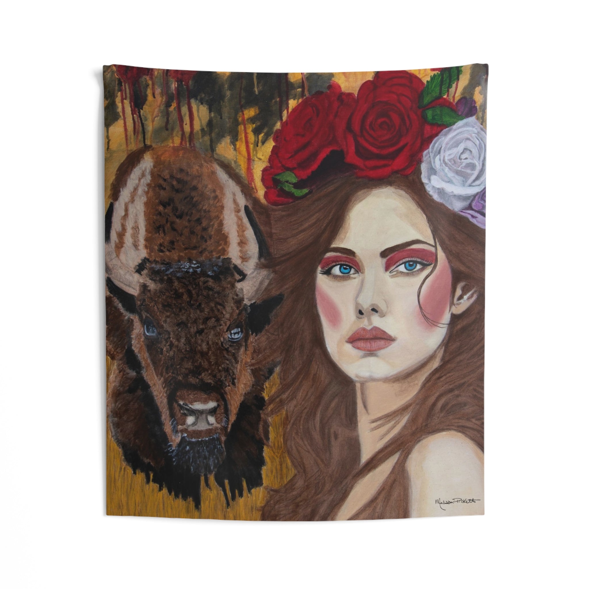 Woman & Bison | Indoor Wall Tapestries