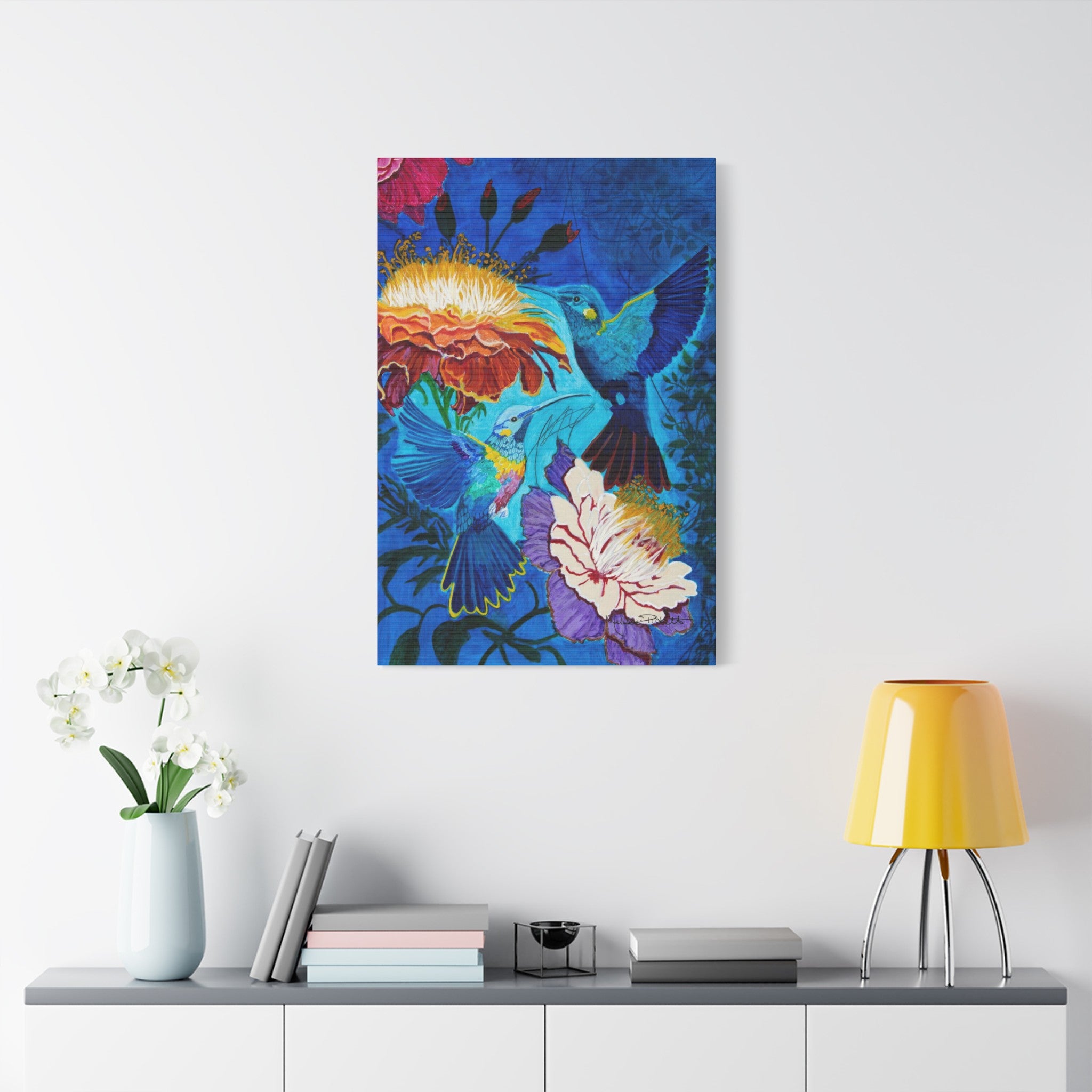 Pair of Hummingbirds | Satin Canvas, Stretched