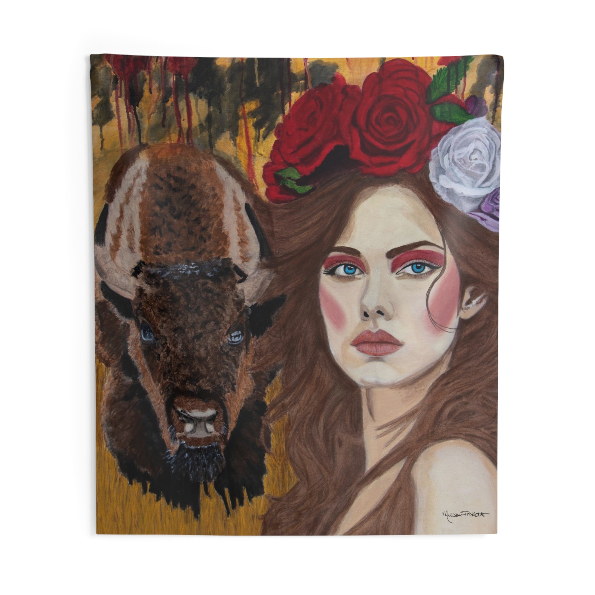 Woman & Bison | Indoor Wall Tapestries