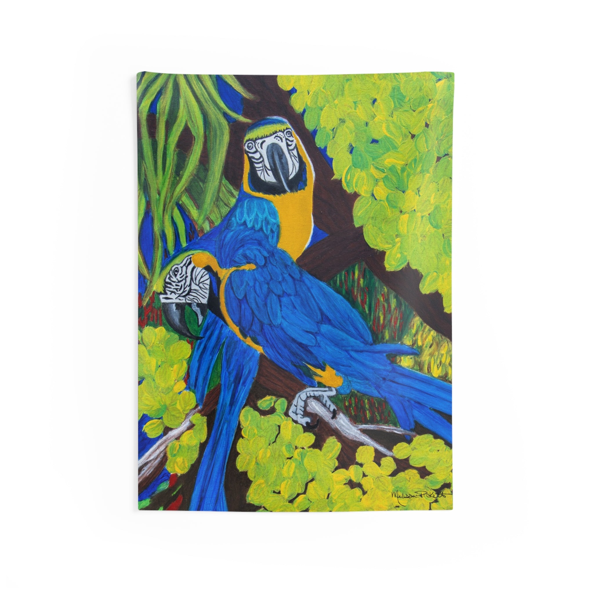 Two Gold & Blue Macaws | Indoor Wall Tapestries