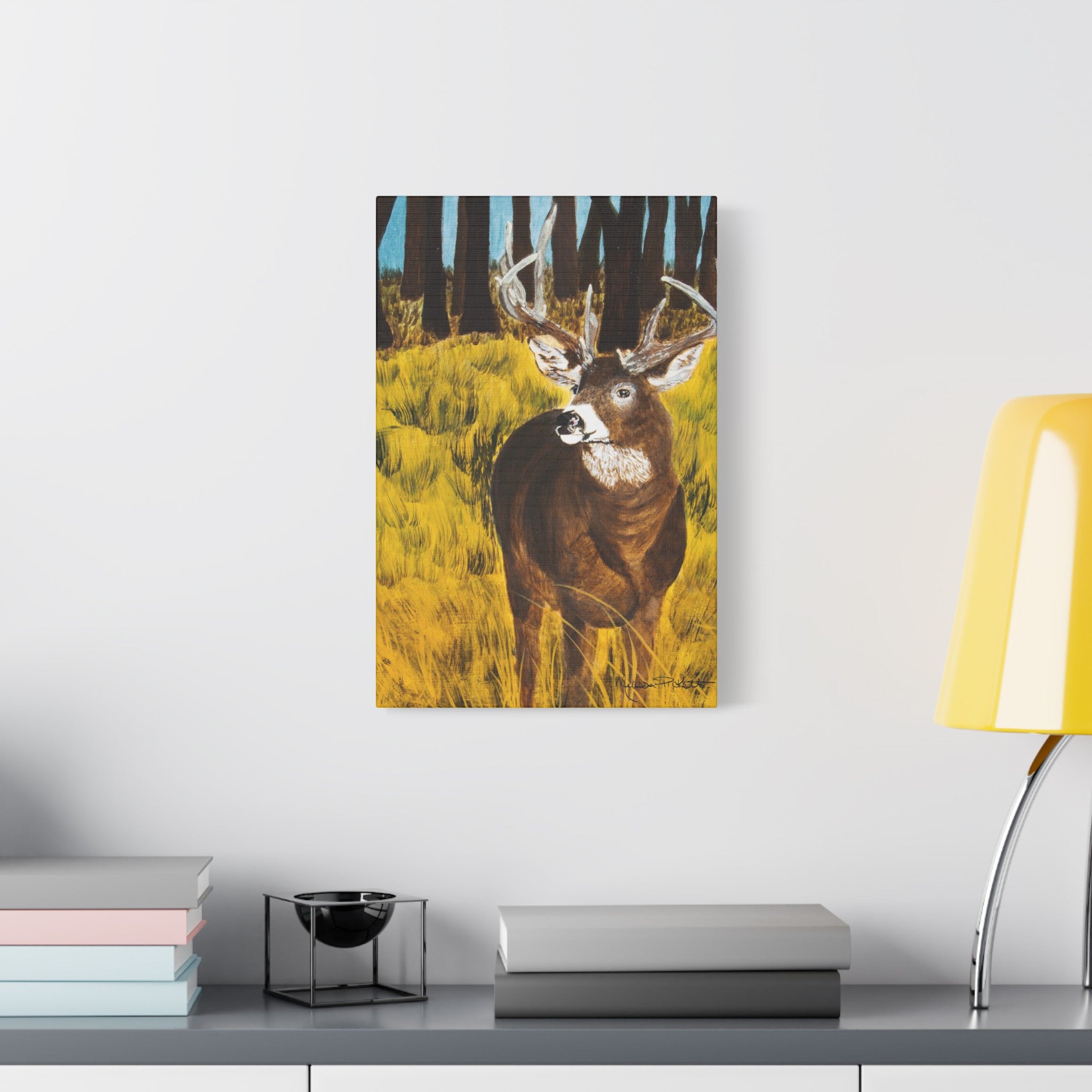 Deer in Clearing | Satin Canvas, Stretched