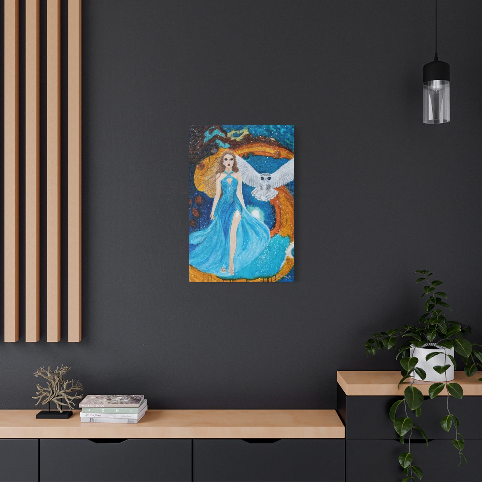 Galaxy Girl with Owl | Satin Canvas, Stretched