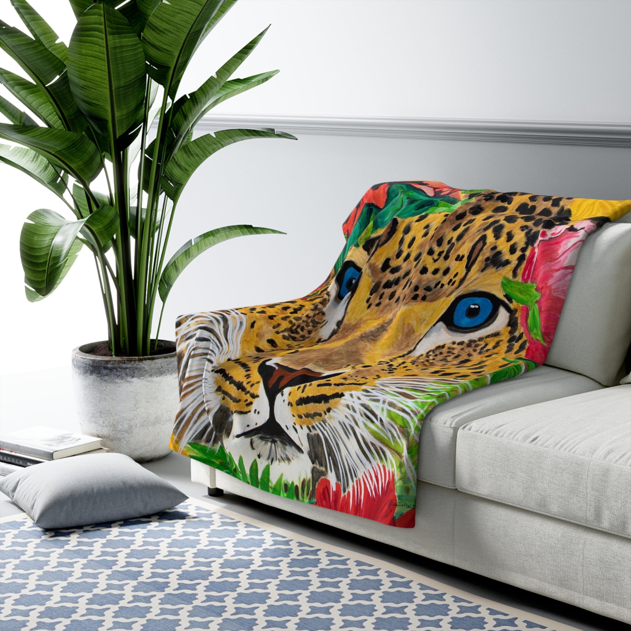 Jaguar & Flowers | Sherpa Fleece Blanket