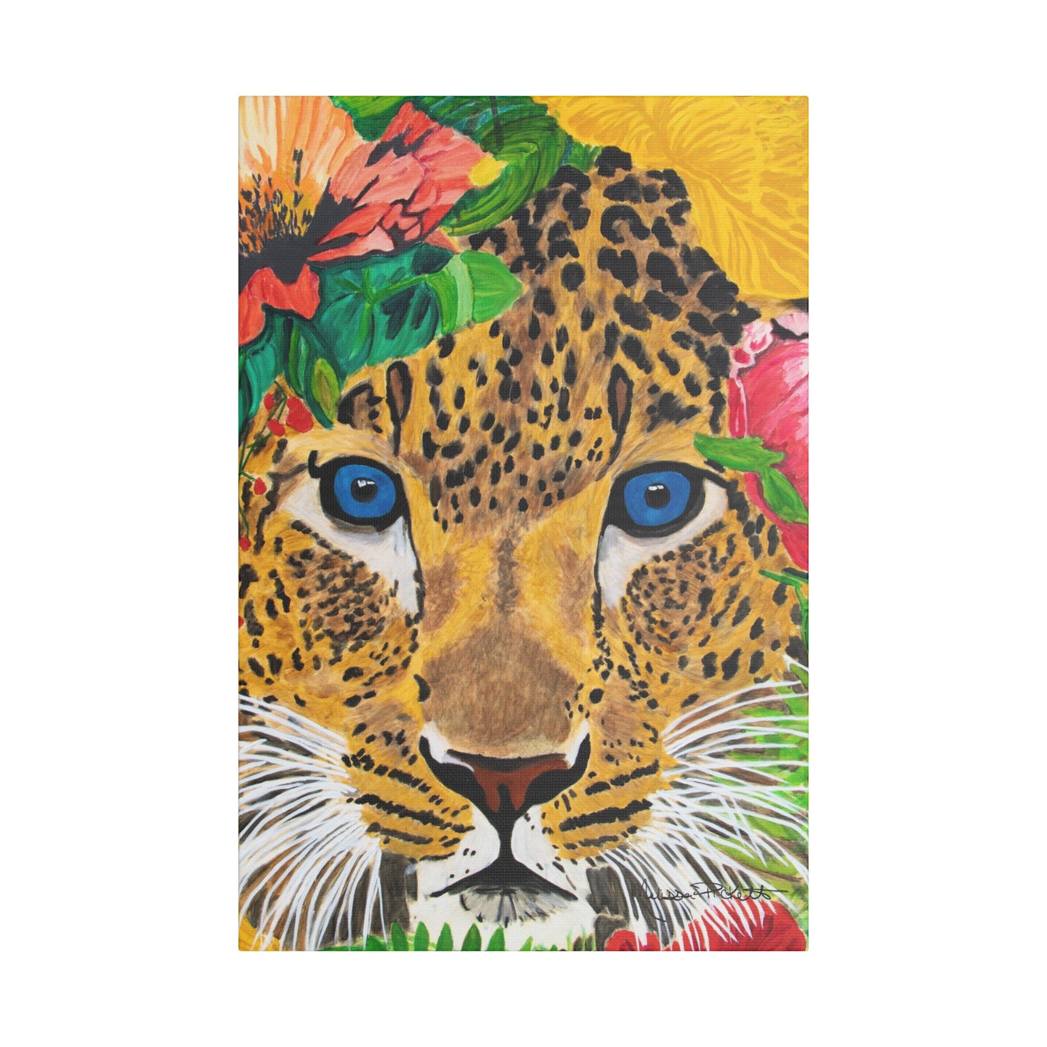 Jaguar & Flowers | Satin Canvas, Stretched