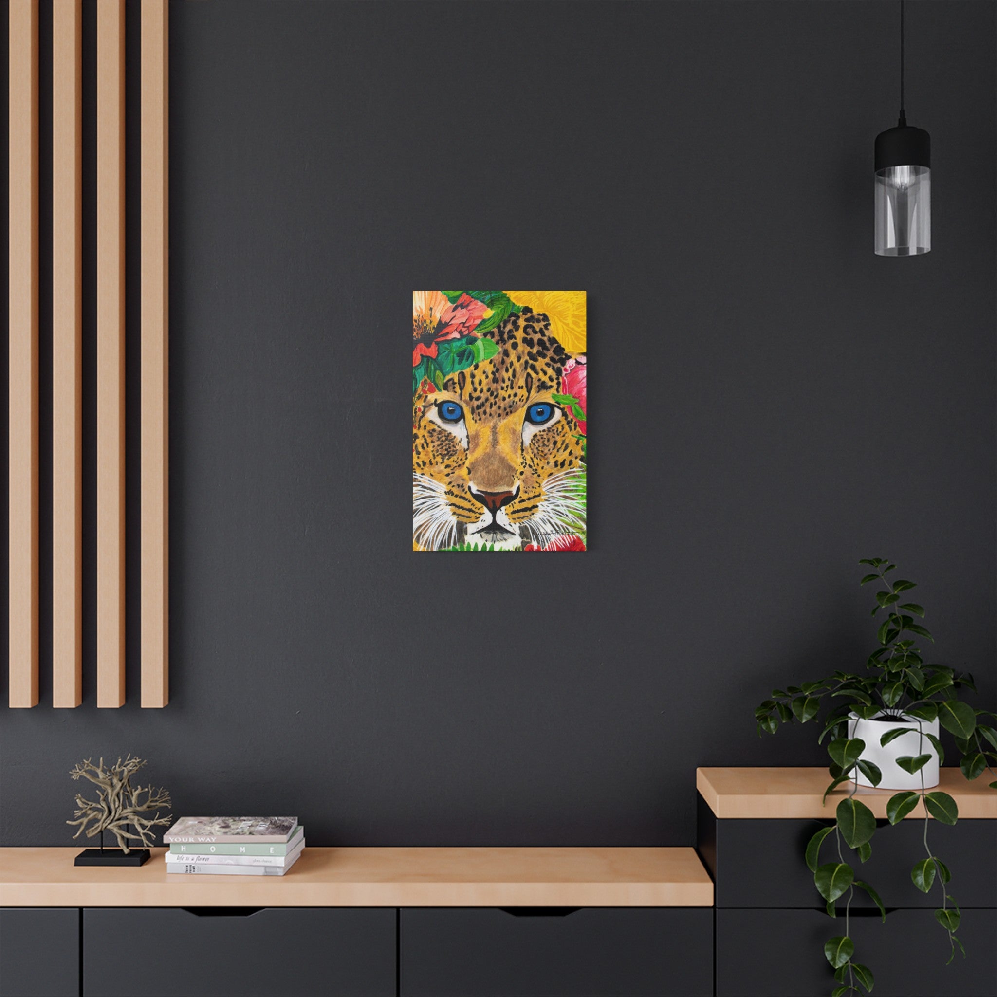 Jaguar & Flowers | Satin Canvas, Stretched