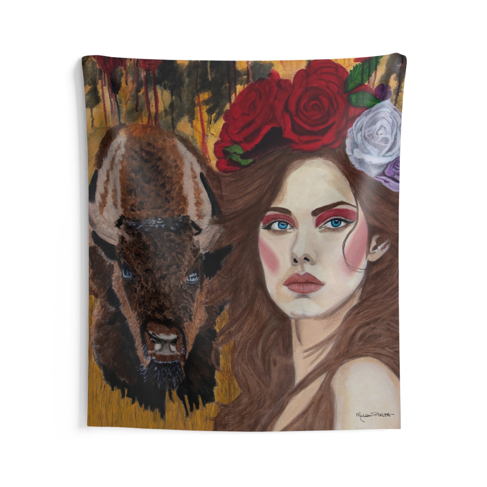 Woman & Bison | Indoor Wall Tapestries