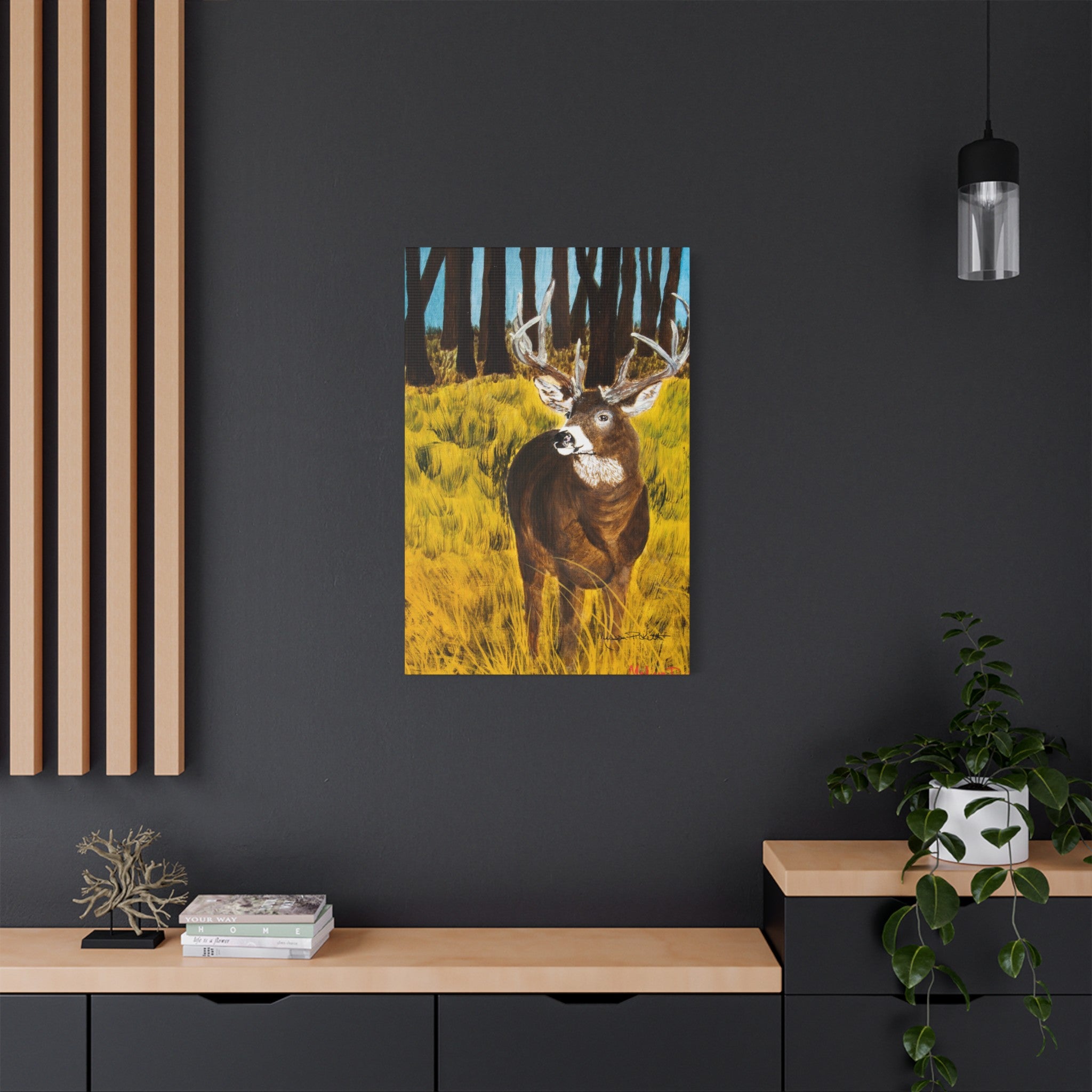 Deer in Clearing | Satin Canvas, Stretched