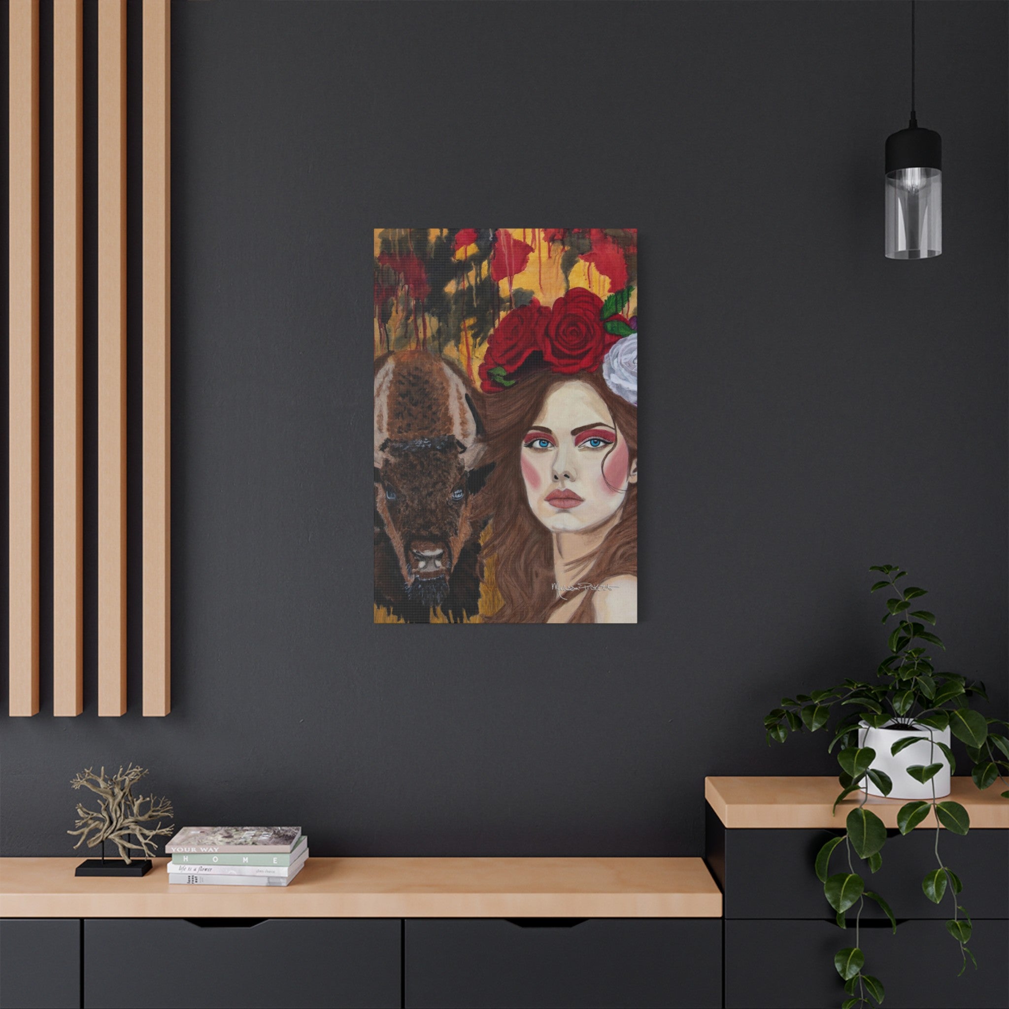 Woman & Bison | Satin Canvas, Stretched