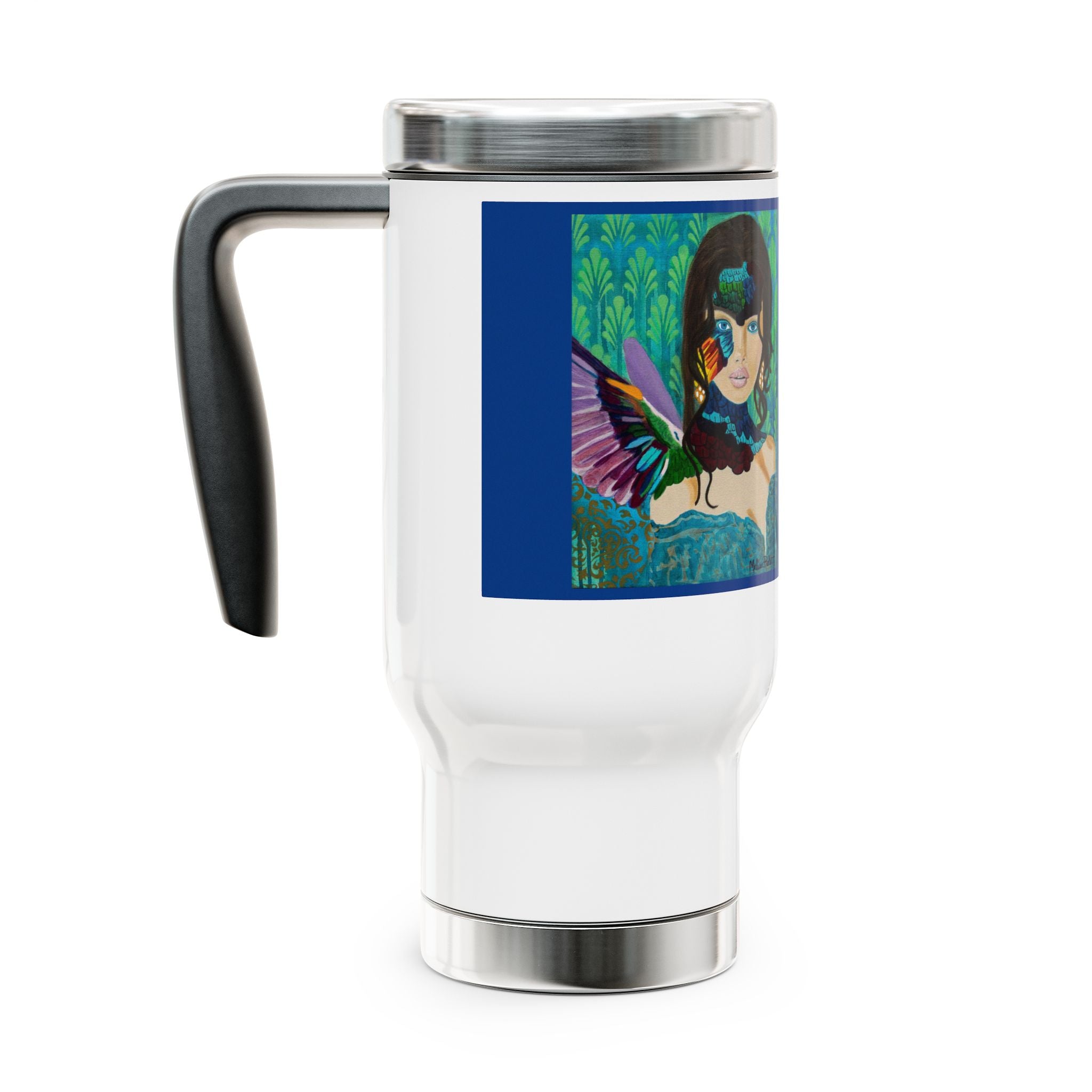 Hummingbird Lady | Stainless Steel Travel Mug with Handle, 14oz