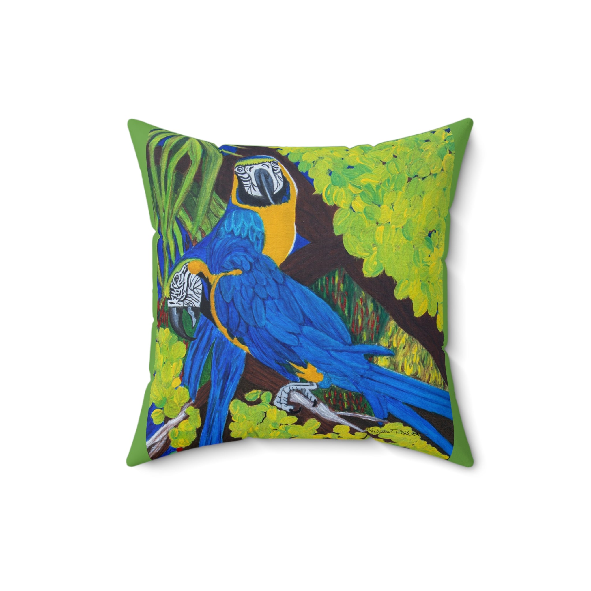 Two Blue & Gold Macaws | Spun Polyester Square Pillow