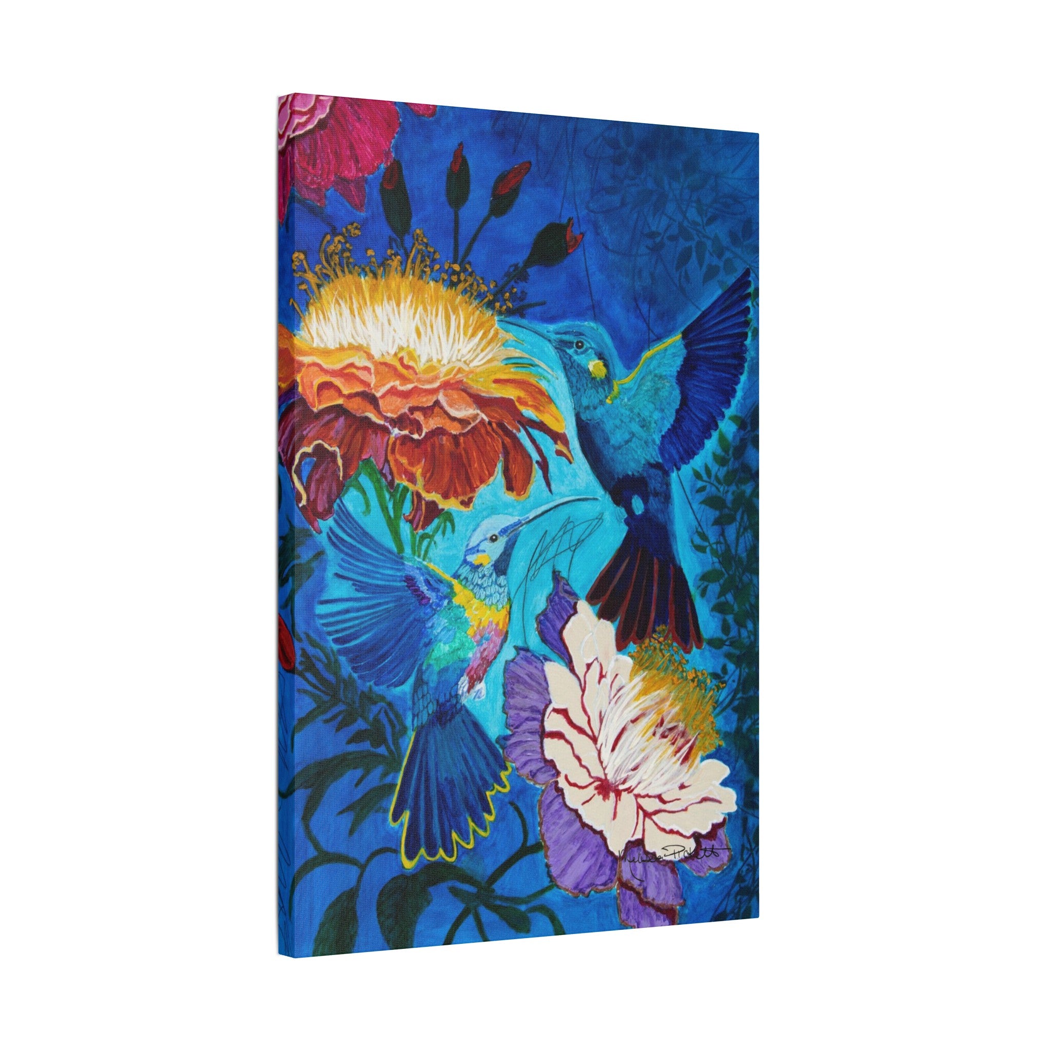 Pair of Hummingbirds | Satin Canvas, Stretched