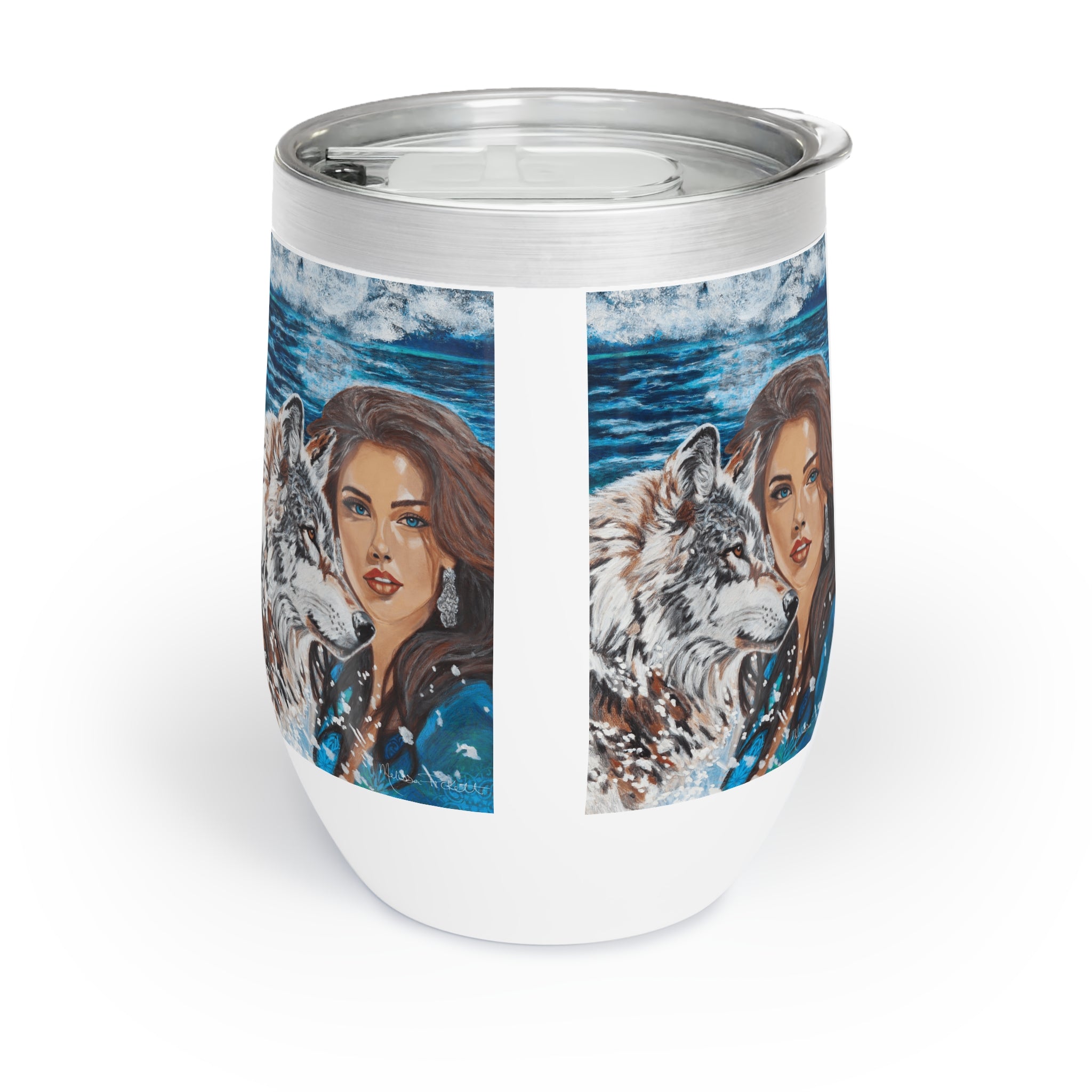 Moonlit Woman and Wolf | Chill Wine Tumbler