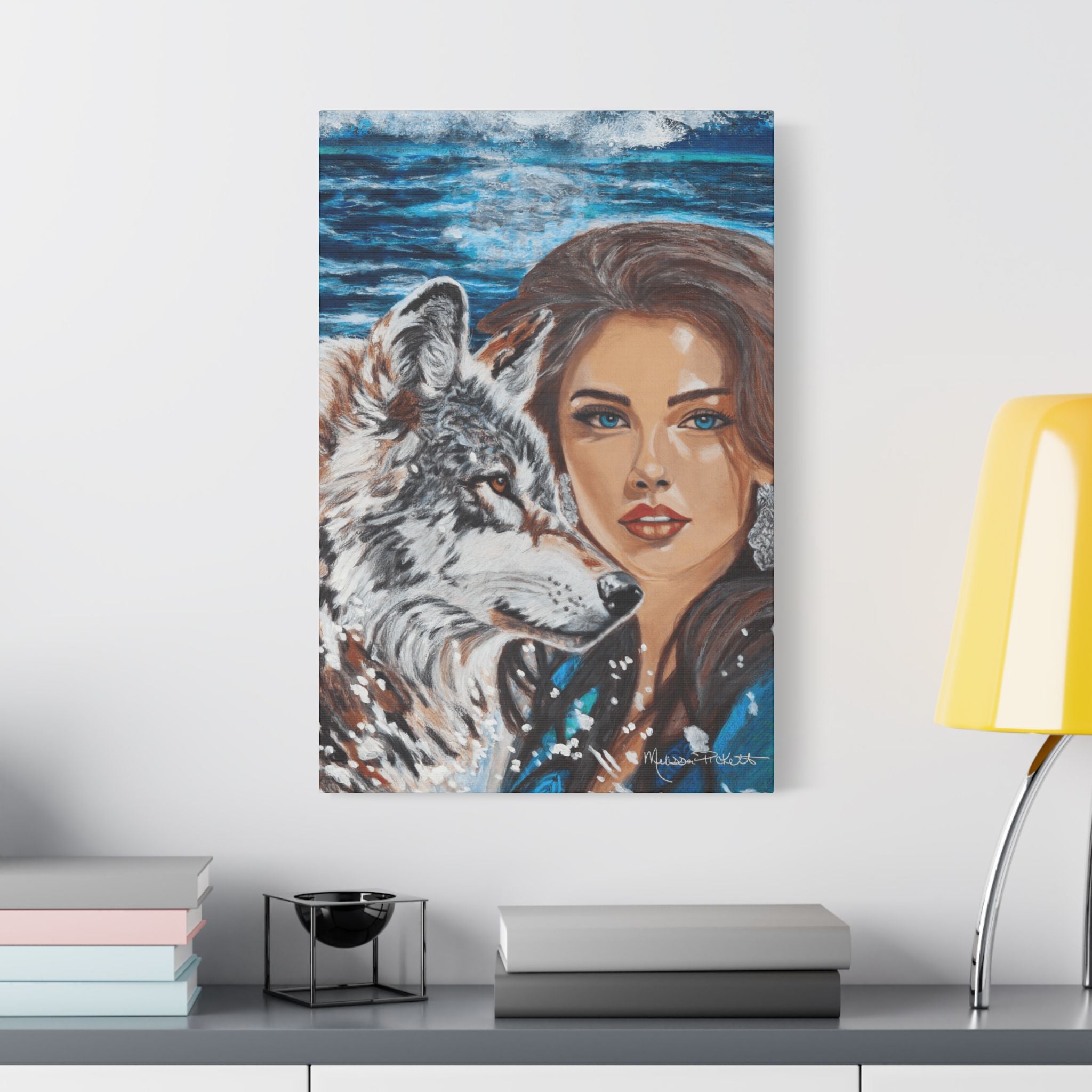 Moonlit Woman & Wolf | Satin Canvas, Stretched