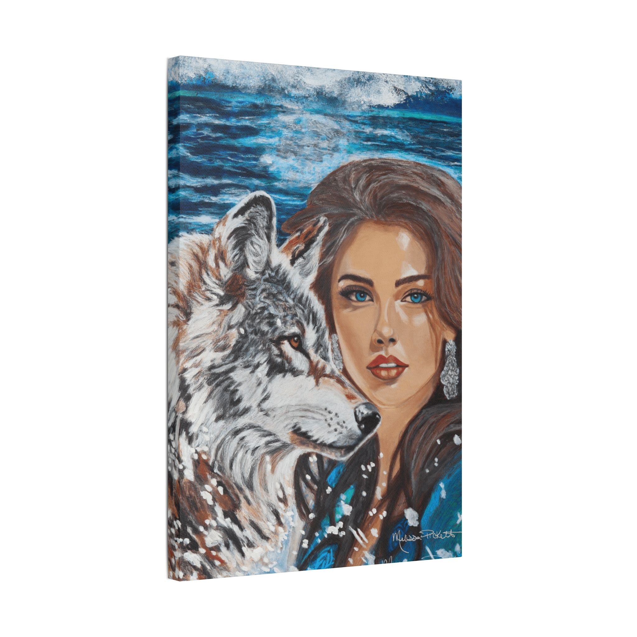Moonlit Woman & Wolf | Satin Canvas, Stretched