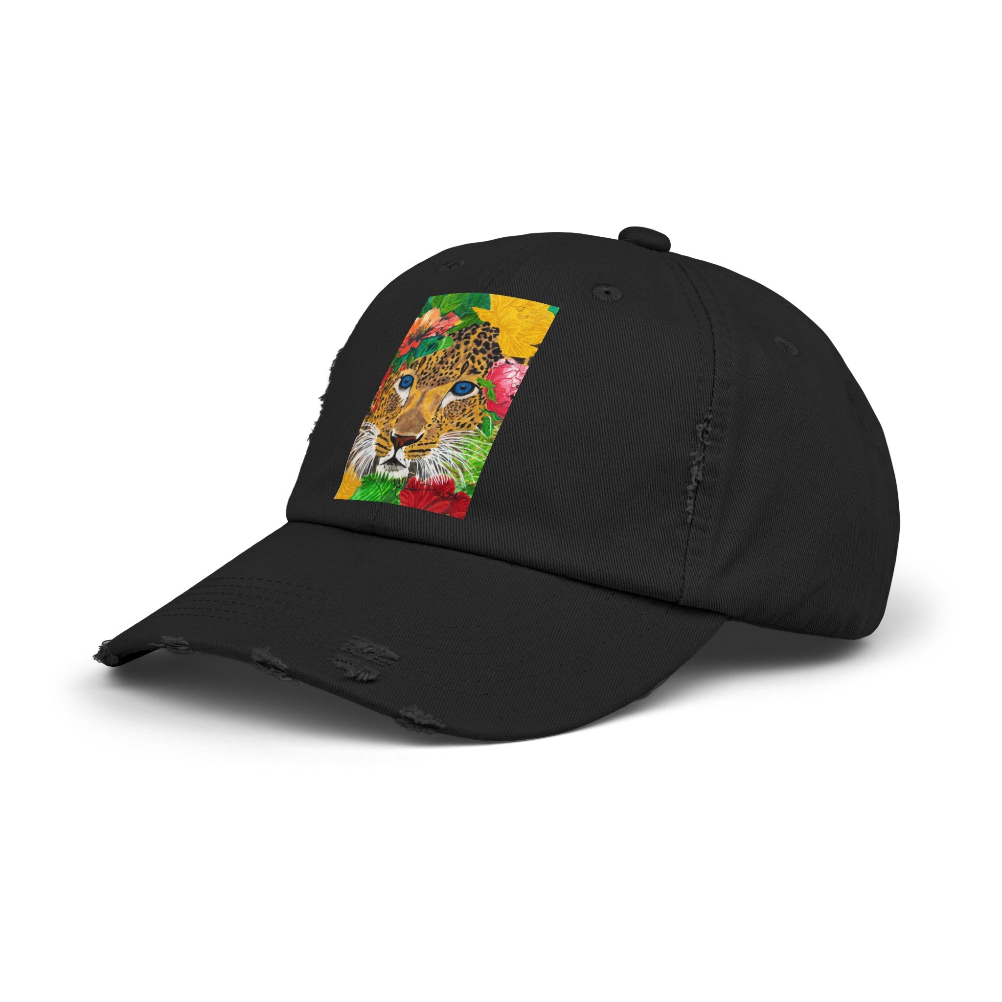 Jaguar & Flowers | Unisex Distressed Cap