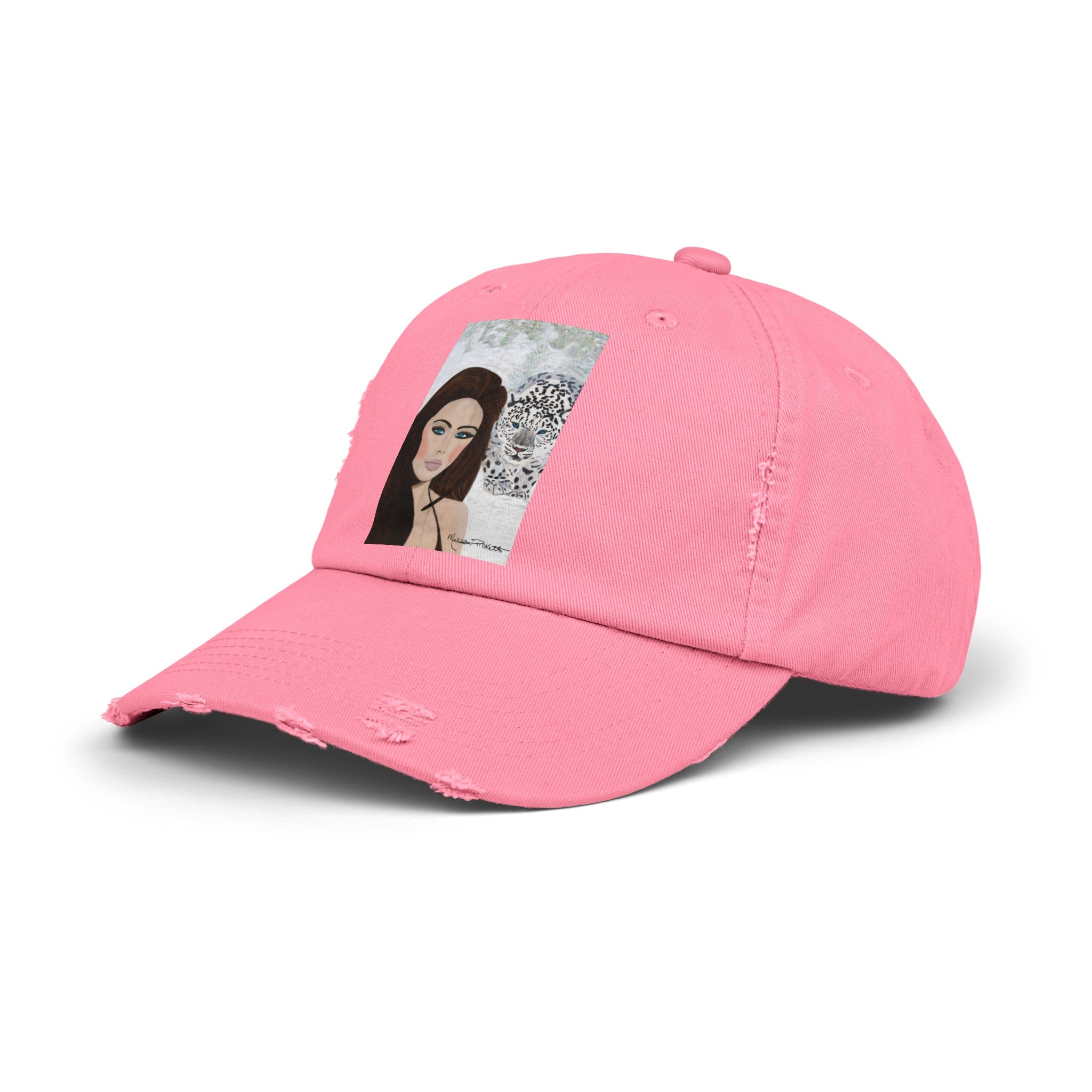 Woman & Snow Leopard | Unisex Distressed Cap