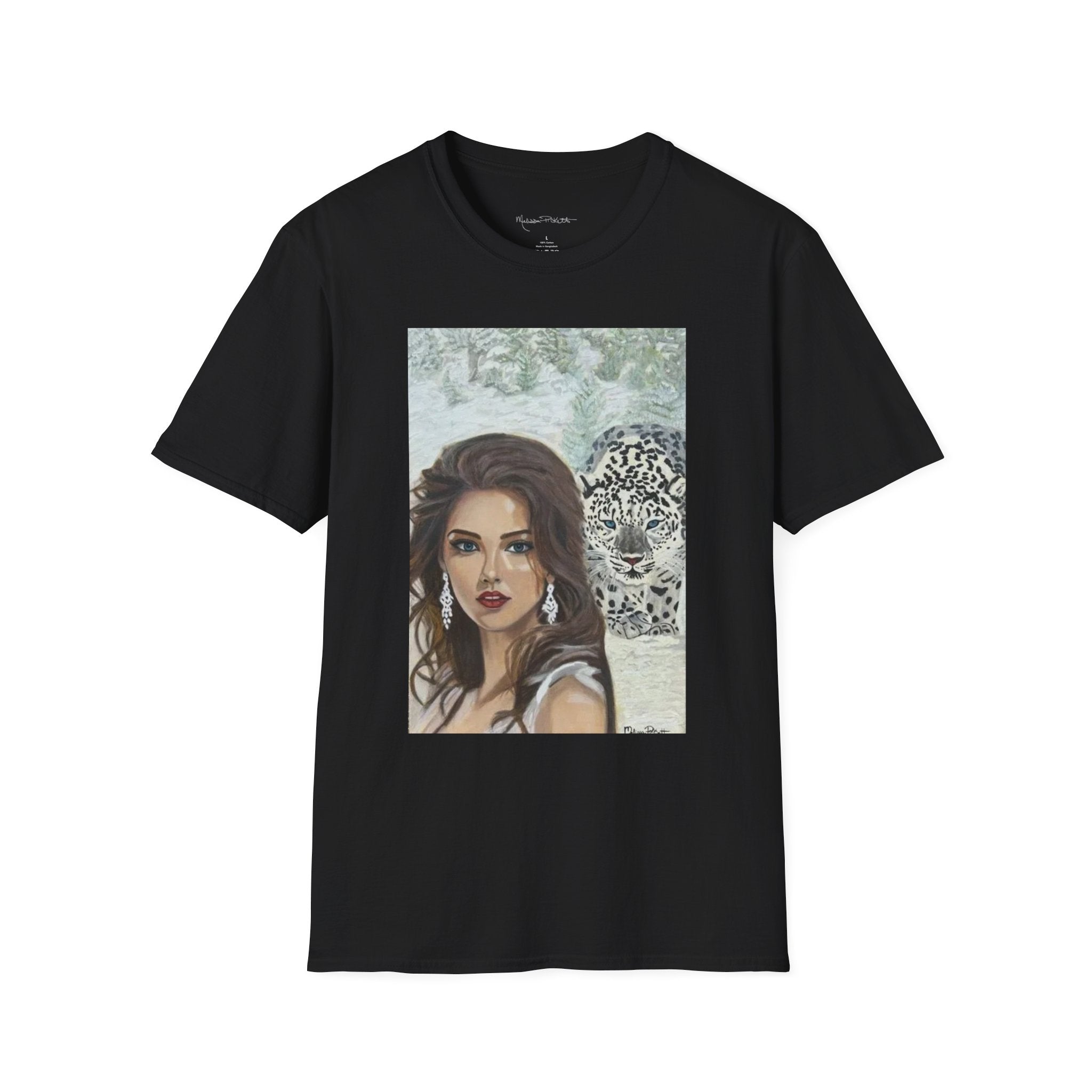 Woman & Snow Leopard | Unisex Softstyle T-Shirt