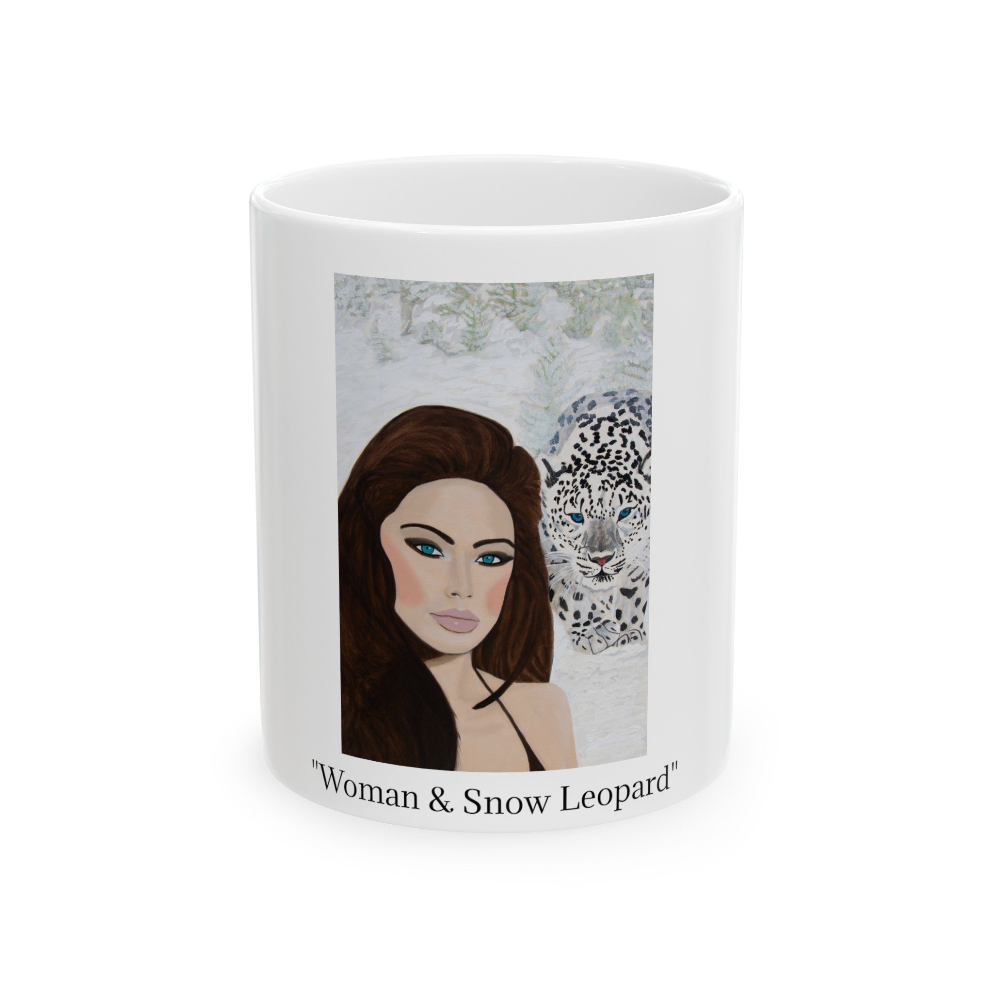 Woman & Snow Leopard | Ceramic Mug, (11oz, 15oz)