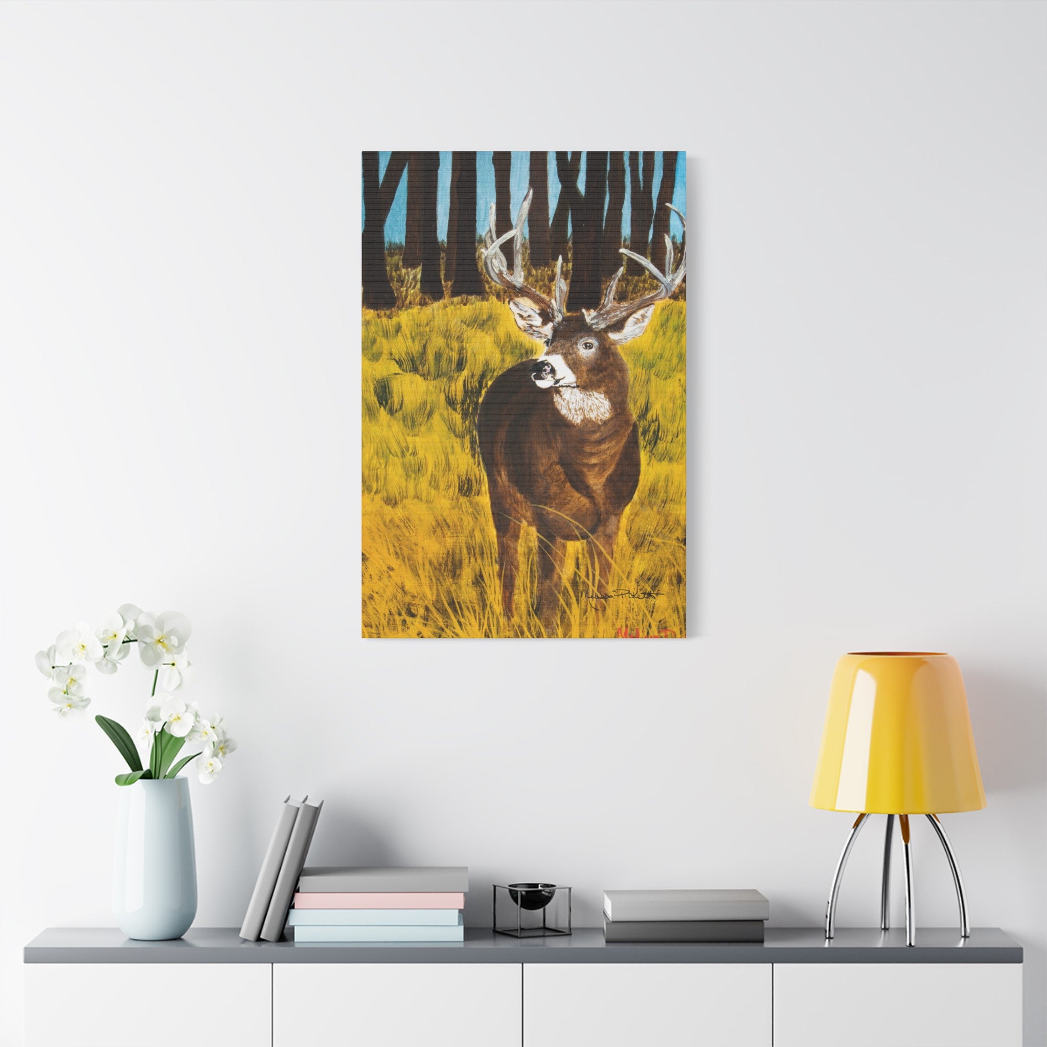 Deer in Clearing | Satin Canvas, Stretched