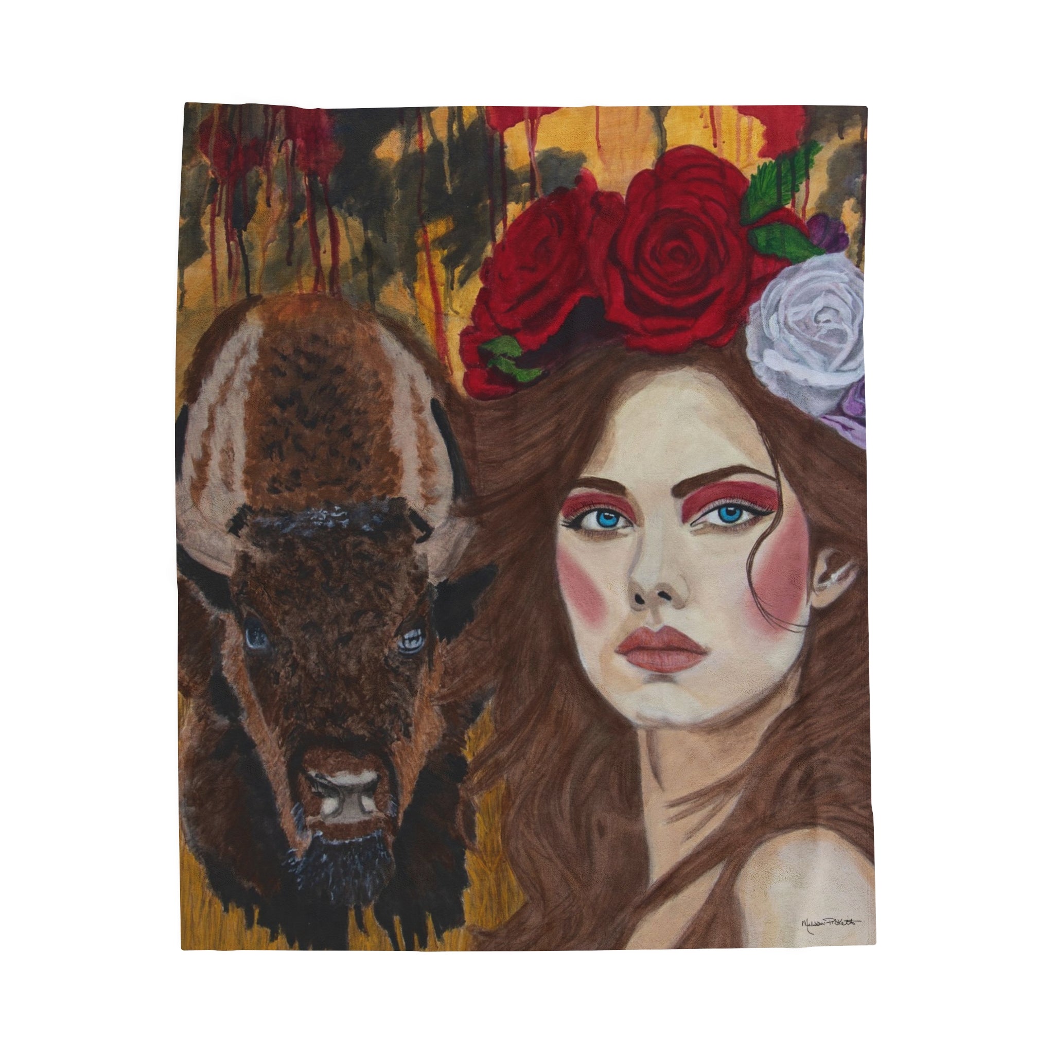 Woman & Bison | Velveteen Plush Blanket