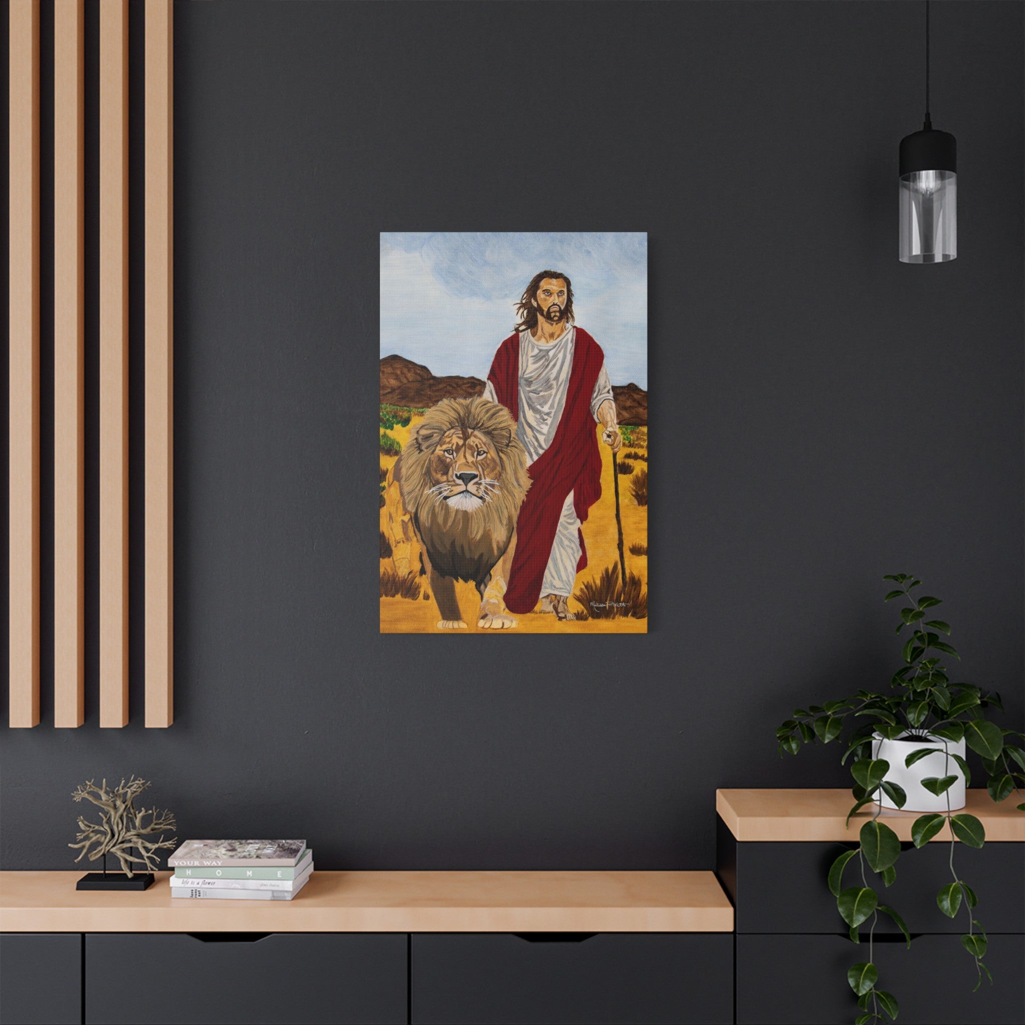 Jesus & The Lion | Satin Canvas, Stretched