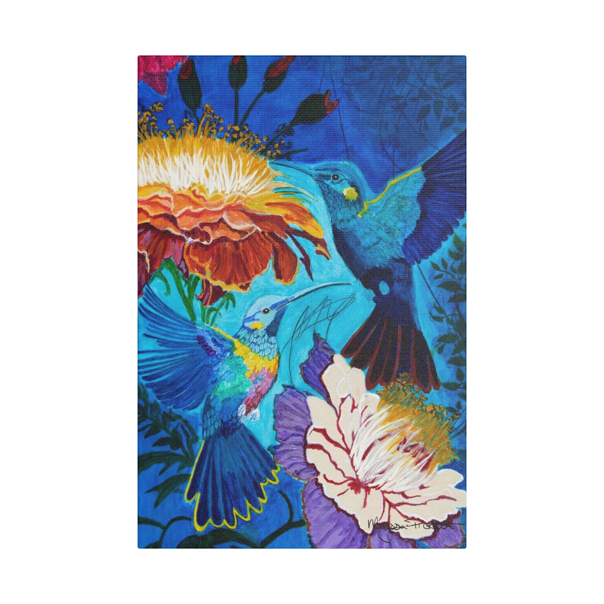 Pair of Hummingbirds | Satin Canvas, Stretched