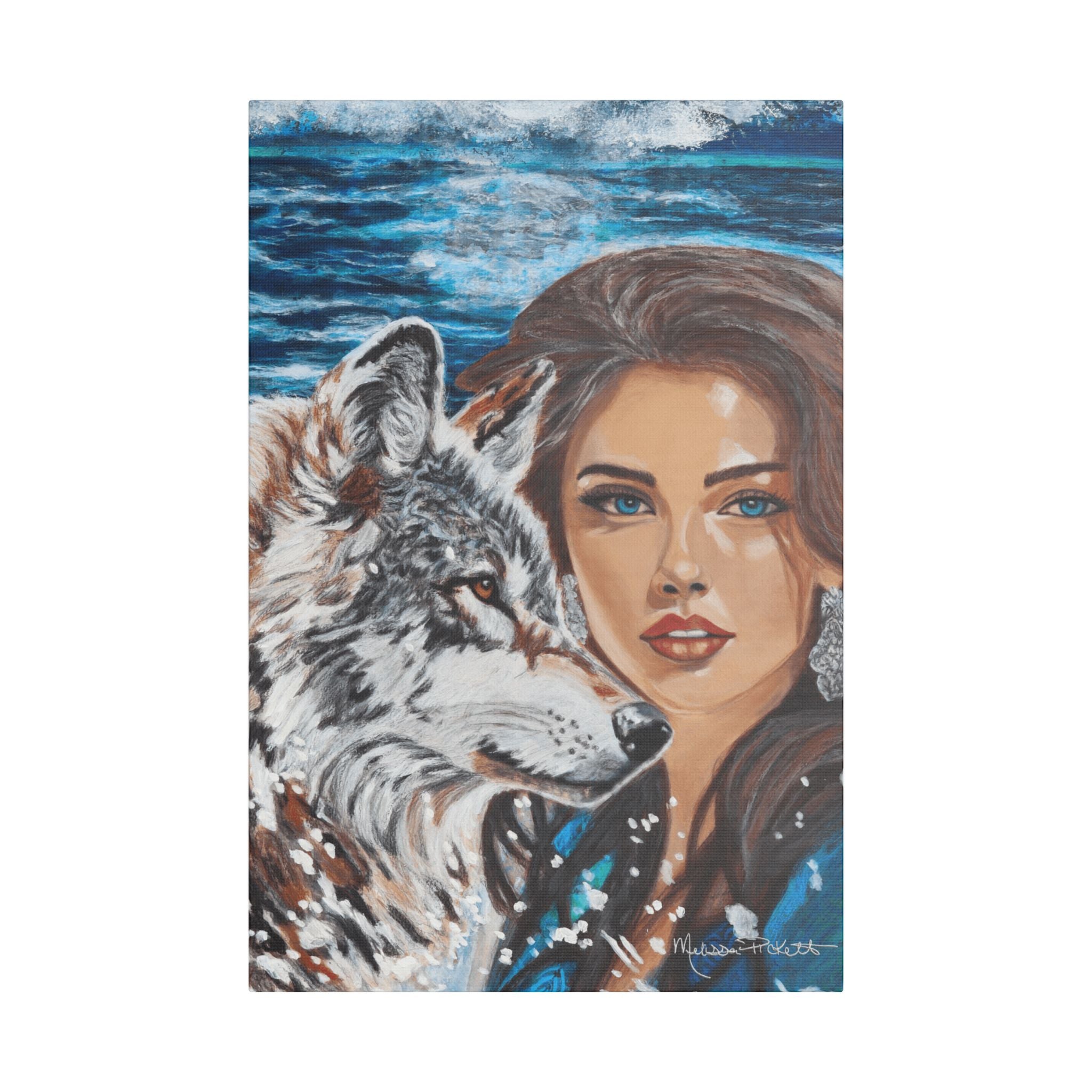 Moonlit Woman & Wolf | Satin Canvas, Stretched